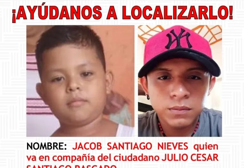 Urge localizar a ambas personas, especialmente al menor. 