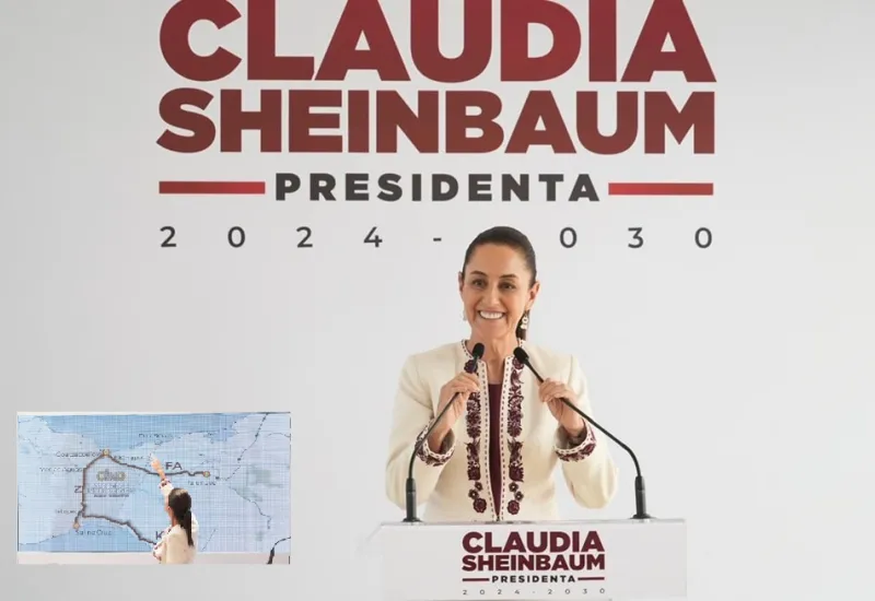 La presidenta electa Claudia Sheinbaum informó que el Tren Maya será conectado a Puerto Progreso y el Interoceánico a Dos Bocas. Foto: Agencias